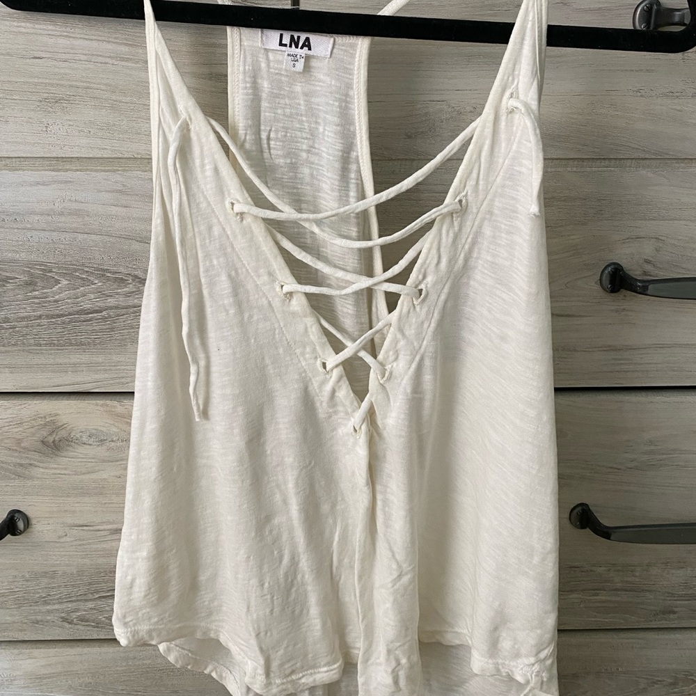 Tie front white tank top